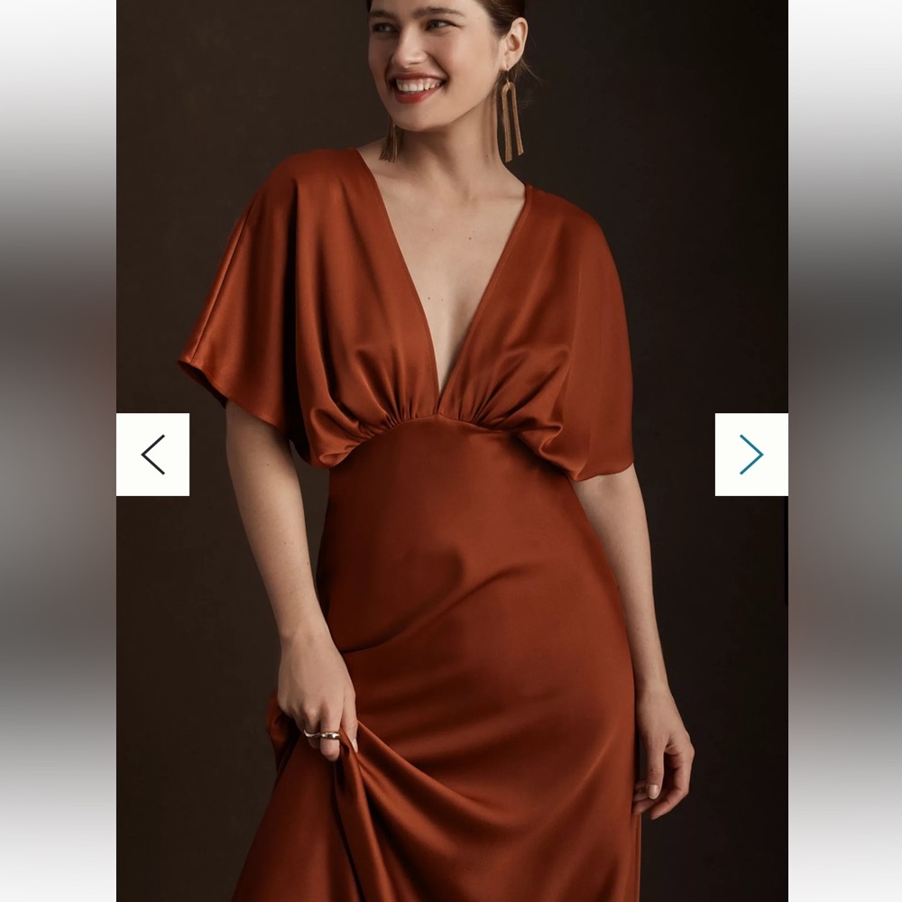 BHLDN Leila Satin Charmeuse Dress in Dark Rust US Size 0